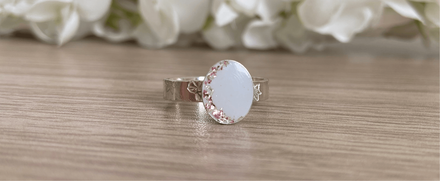 Birth Flower Oval Keepsake Ring - Personalised Sterling - Loved Beyond Measure Keepsakes