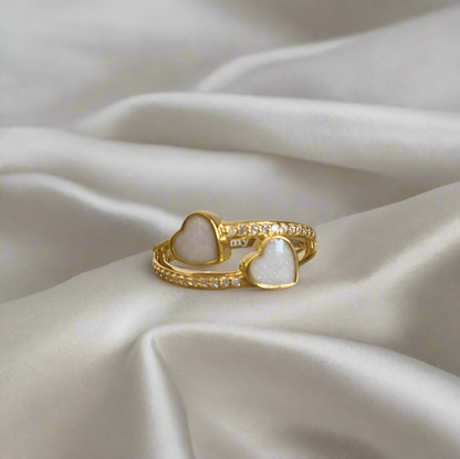 Double Love Ring – Personalised Two Heart Keepsake in Silver & Gold
