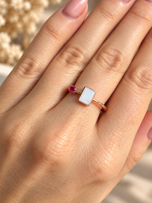 Square Birthstone Breastmilk | Memorial Keepsake Ring
