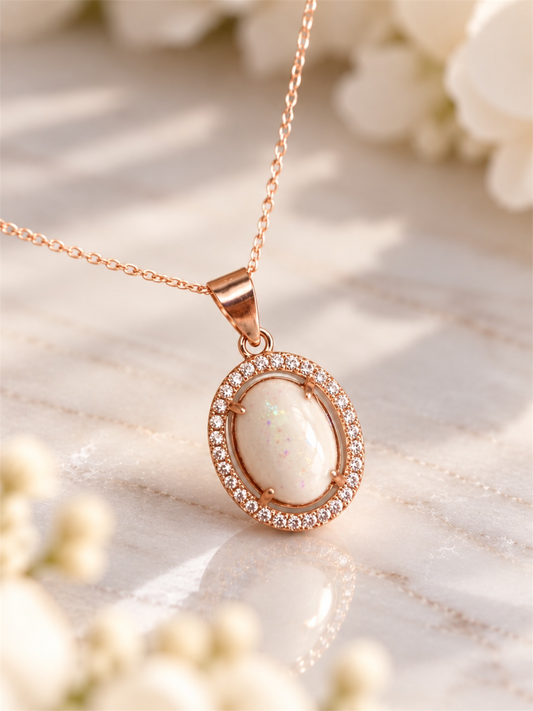 A beautiful rose gold necklace encased with breastmilk. 