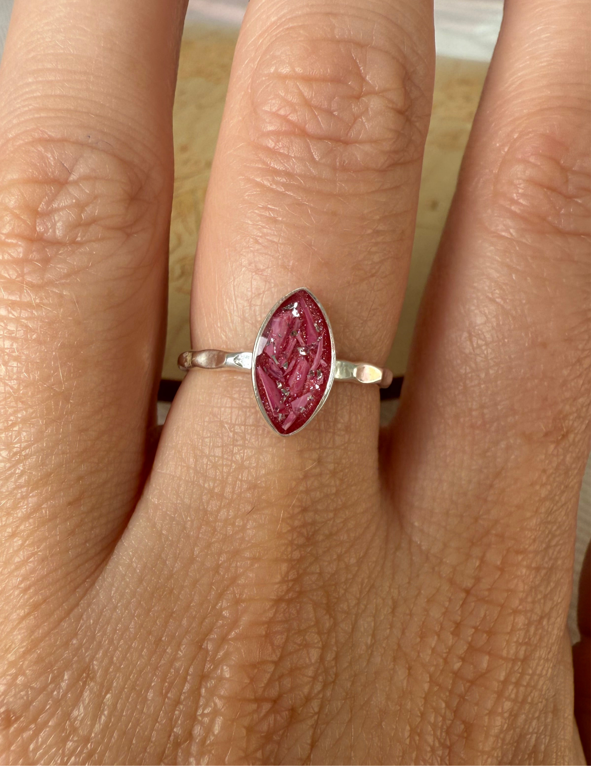 Hammered Marquise Keepsake Ring - Memory Jewelry in Silver & Gold