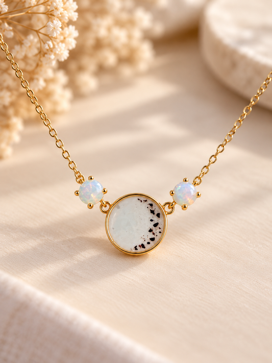 A stunning necklace containing breastmilk and umbilical cord lovingly made in Australia 