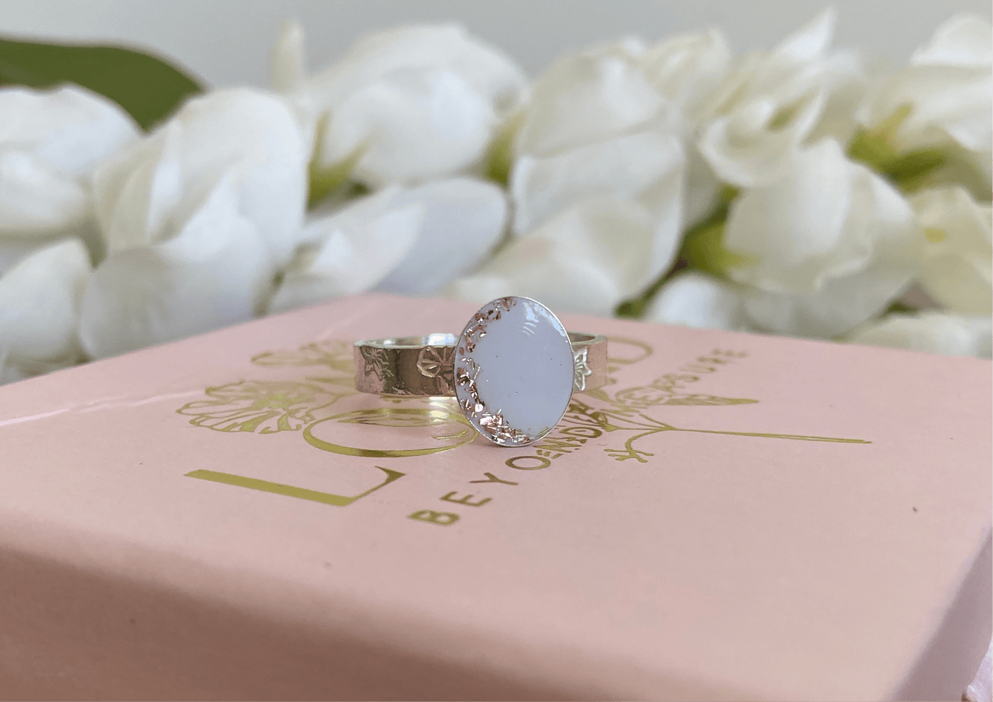 Birth Flower Oval Keepsake Ring - Personalised Sterling - Loved Beyond Measure Keepsakes