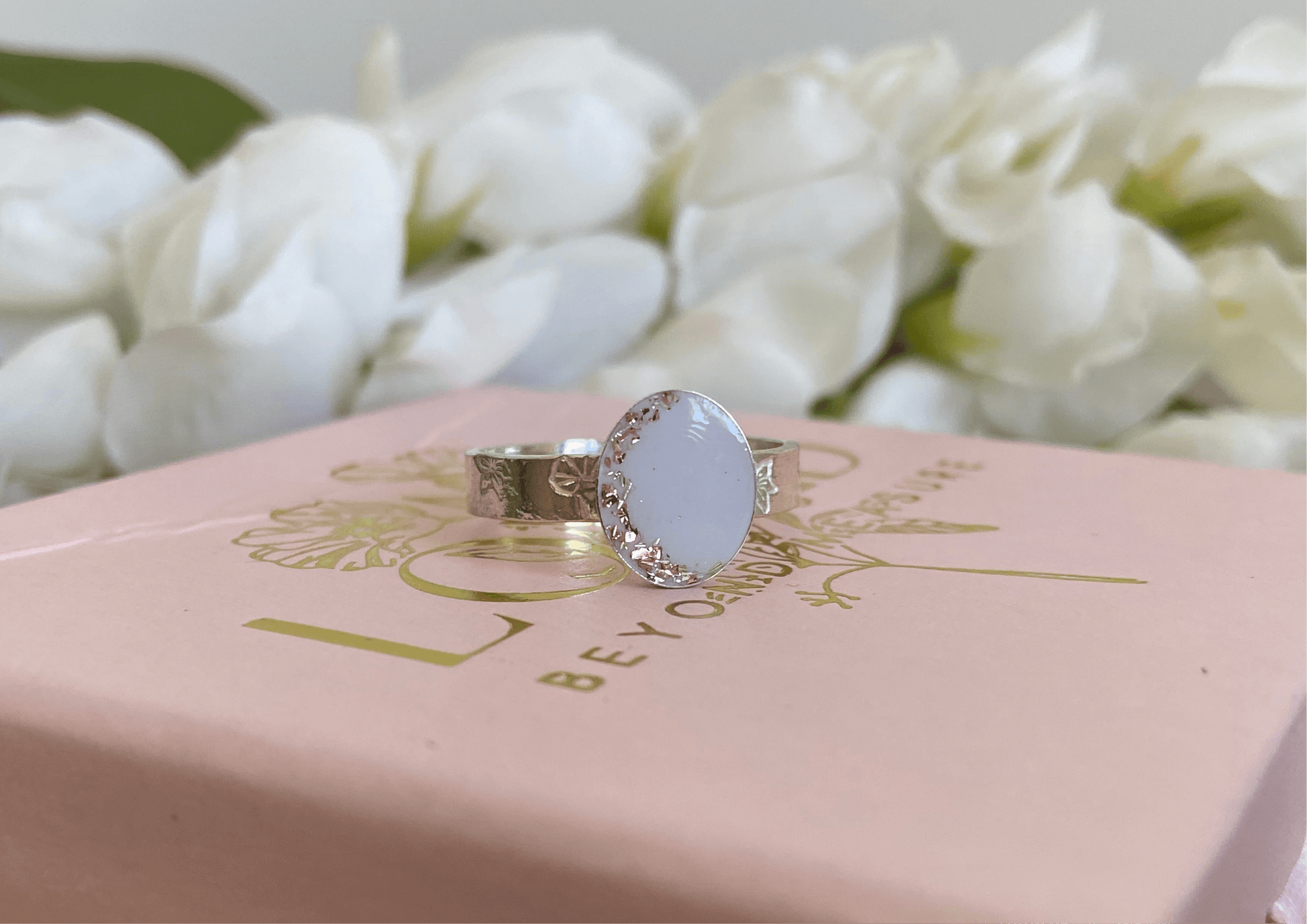 Birth Flower Oval Keepsake Ring - Personalised Sterling - Loved Beyond Measure Keepsakes