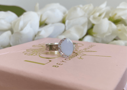 Birth Flower Oval Keepsake Ring - Personalised Sterling - Loved Beyond Measure Keepsakes