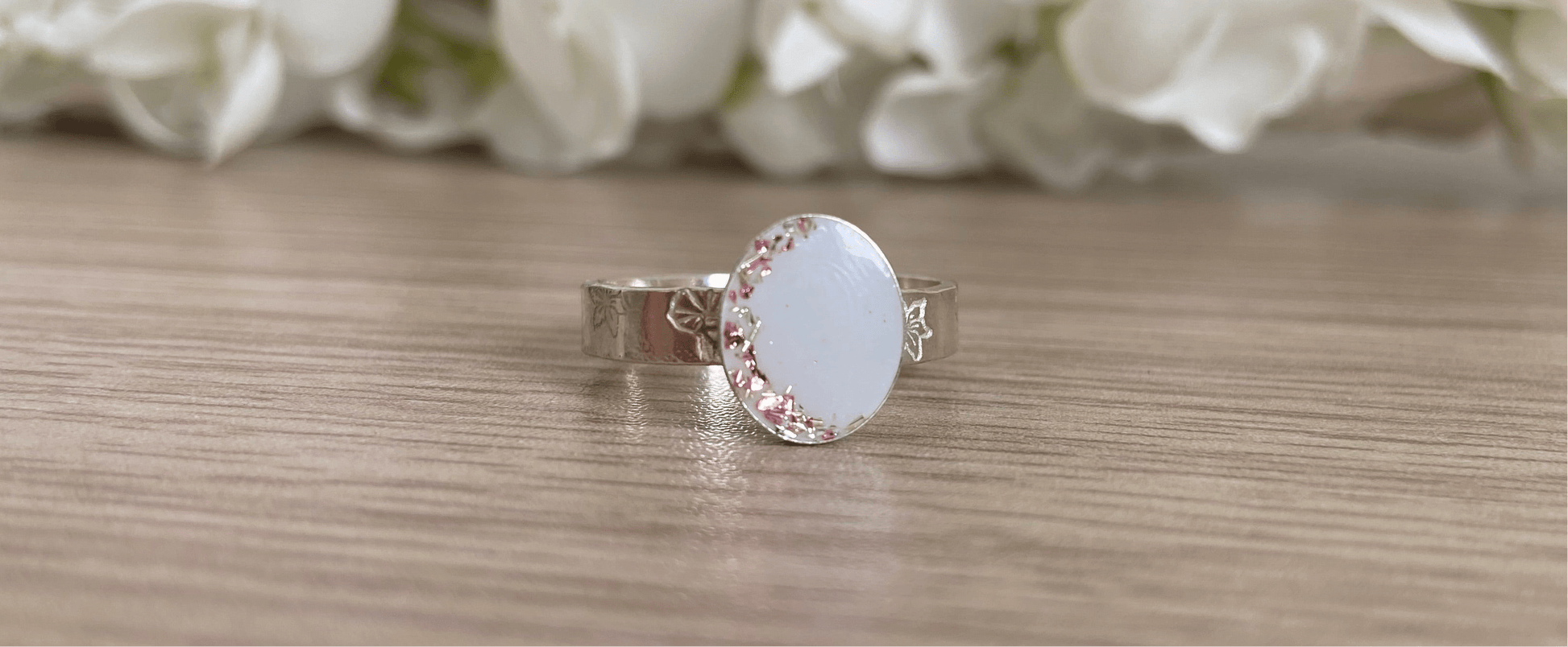 Birth Flower Oval Keepsake Ring - Personalised Sterling - Loved Beyond Measure Keepsakes